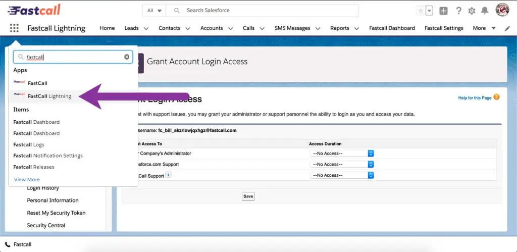 Click Fastcall to open
